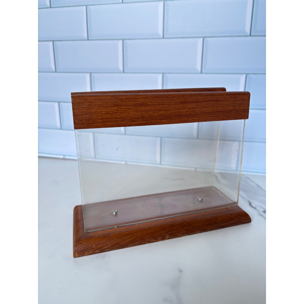 Dolphin Genuine Teakwood Lucite Napkin Holder Mid Century Modern MCM Thailand